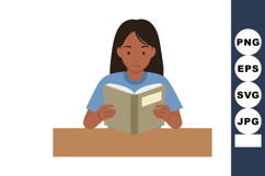 Woman reading book at table focused on study and education i Product Image 1