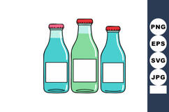 Three glass bottles with red caps and blank white labels in Product Image 1