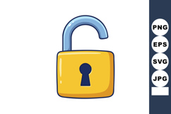 Open padlock icon with yellow body and blue shackle vector s Product Image 1