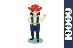 Pirate character waving hand smiling wearing red hat green v Product Image 1
