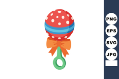 Baby rattle with red polka dots blue stripe orange bow green Product Image 1