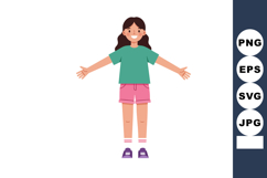 Girl with arms wide open wearing green t-shirt and pink shor Product Image 1