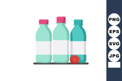 Bottles with pink and teal caps arranged in a row vector ill Product Image 1