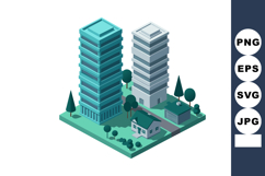 Isometric urban city buildings with residential house and tr Product Image 1