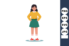 Girl standing with hands on hips in yellow sweater and green Product Image 1