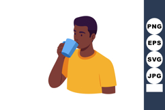 Man drinking from blue cup wearing yellow shirt vector illus Product Image 1