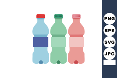 Plastic bottles in blue green and pink colors with matching Product Image 1