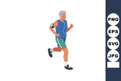 Active elderly man jogging with earphones and armband fitnes Product Image 1