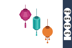Colorful hanging lanterns set with pink teal and orange trad Product Image 1
