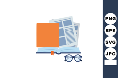 Education and reading open book with glasses and newspaper v Product Image 1