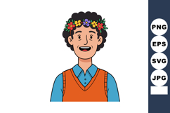 Happy man wearing flower crown smiling with blue shirt and o Product Image 1