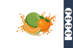 Cantaloupe and orange fruit with splash juice vector illustr Product Image 1