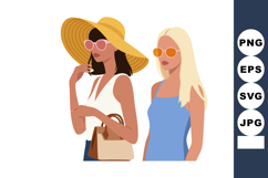 Two fashionable women wearing summer hats and sunglasses in Product Image 1