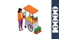 Woman buying fresh fruit and plants from street market cart Product Image 1