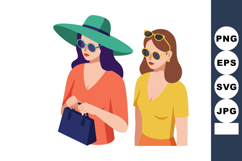 Two fashionable women wearing sunglasses and stylish hats wi Product Image 1