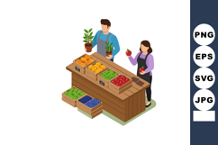 Fruit and Plant Market Stall with Two Sellers Displaying Fre Product Image 1