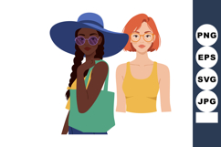 Two fashionable women wearing summer clothing with sunglasse Product Image 1
