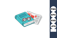 Blue book with red glasses and newspaper vector illustration Product Image 1