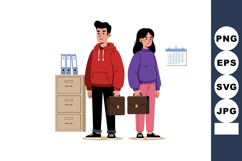 Young man and woman holding briefcases in casual clothes sta Product Image 1