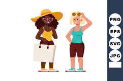Two women wearing summer clothes with sunglasses and shoppin Product Image 1