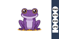 Purple frog sitting cartoon vector with big eyes and smiling Product Image 1