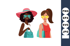 Two fashionable women wearing sunglasses and carrying handba Product Image 1