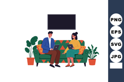 Man and woman working remotely on laptops sitting on green p Product Image 1