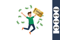 Man celebrating winning lottery ticket with flying money and Product Image 1