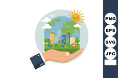 Hand Holding Sustainable City with Solar Panels and Smiling Product Image 1