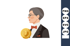Elegant mature woman in tuxedo with bow tie holding gold med Product Image 1