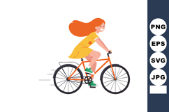Red haired girl riding orange bicycle with green shoes activ Product Image 1