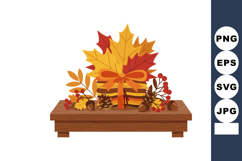 Autumn gift box with fall leaves berries and pine cones on w Product Image 1