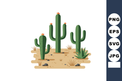 Green Cactus Plants Desert Landscape Illustration with Sand Product Image 1