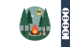 Campfire in snowy forest with thermometer and moon wearing s Product Image 1