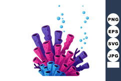 Colorful underwater coral reef tube sponges with rising bubb Product Image 1
