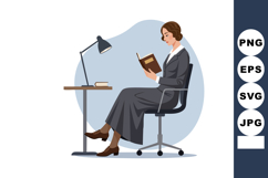 Woman in business suit reading book while sitting on office Product Image 1