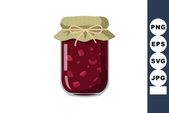Jar of Red Fruit Jam with Beige Cloth Lid and Bow Vector Ill Product Image 1