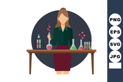 Female scientist conducting chemistry experiments with color Product Image 1