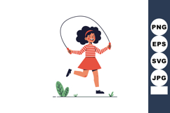 Girl in red skirt and striped shirt jumping rope outdoor vec Product Image 1