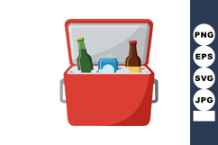 Portable red cooler with ice and assorted bottled drinks for Product Image 1