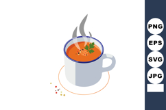 Hot steaming cup of vegetable soup with herbs and spices ill Product Image 1