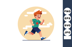Happy running boy with red star on green shirt and blue shor Product Image 1