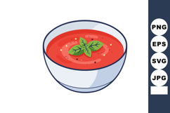Tomato soup bowl with fresh basil leaves illustration vector Product Image 1