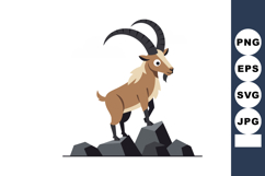 Mountain goat standing on rocks with curved horns and beige Product Image 1