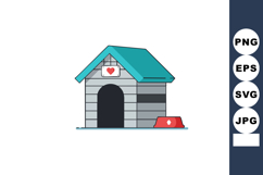 Doghouse with blue roof and red bowl pet shelter vector illu Product Image 1