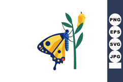 Butterfly on green plant with chrysalis vector illustration Product Image 1