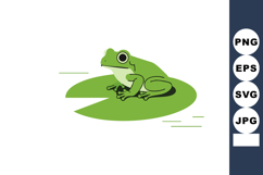 Green Frog Sitting on Lily Pad Vector Illustration in Simple Product Image 1