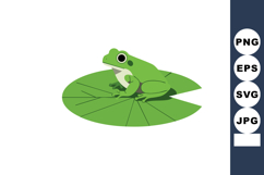 Green Frog Sitting on Lily Pad Vector Illustration in Simple Product Image 1