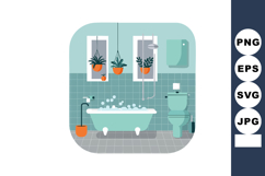 Modern bathroom interior with bathtub and hanging plants in Product Image 1
