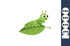Green caterpillar cartoon illustration on leaf vector graphi Product Image 1